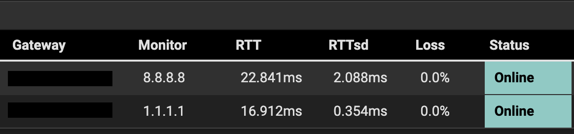 pfSense gateway monitoring settings.